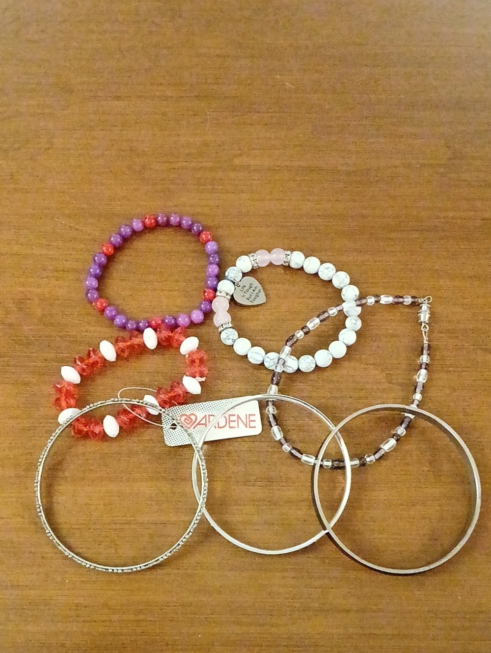 Collection Of 7 Fashion Bracelets Purple, Red, White Etc. Mixed Stretchy , Metal